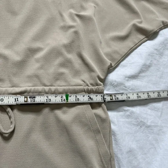 Lafayette 148 New York Drawstring Waist Dress Medium Beige V-Neck Dolman Pockets - Picture 10 of 12